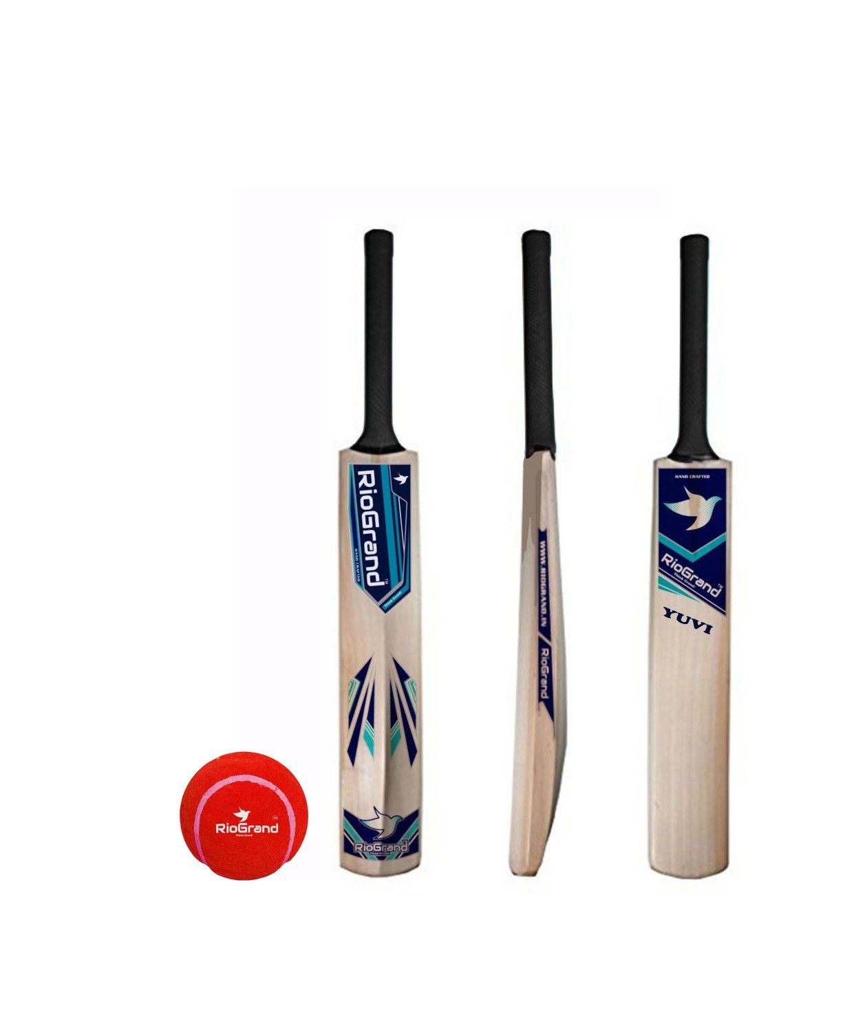 Premium RioGrand Yuvi Wooden Cricket Bat - Durable Willow, Ideal for Tennis Cricket - Includes Heavy Ball